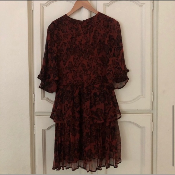Ganni Revolve Beaumont Rust Black Smocked Dress - Picture 7 of 8